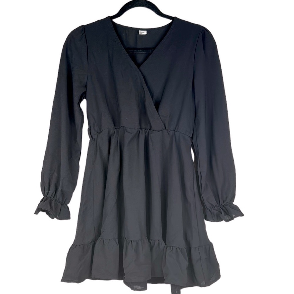 SHEIN Girl’s Black Sheer Boho V-Neck Mini Dress Size Small